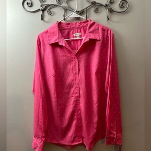 Like new Merona pink blouse / white and black dot design, long sleeve. Size XL